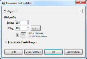 Bildgröße eingeben