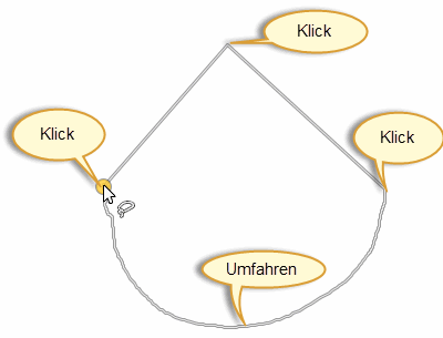 Lasso-Auswahl: ergänzte Strecke